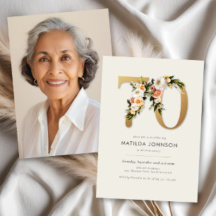 Photo Boho Floral 70th Birthday Invitation