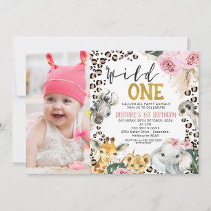 Photo Boho Floral Safari Wild One 1st Birthday Invitation