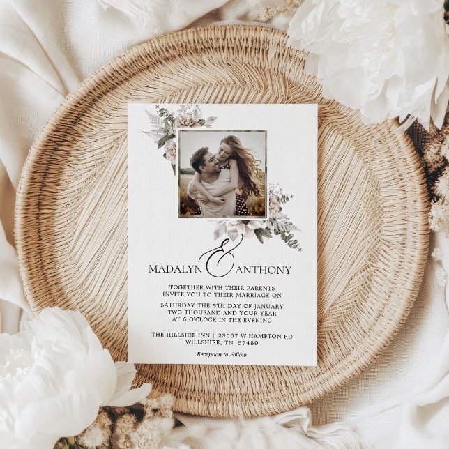 Photo Boho Floral Watercolor Wedding Invitation (Photo Boho Floral Watercolor Wedding Invitation)
