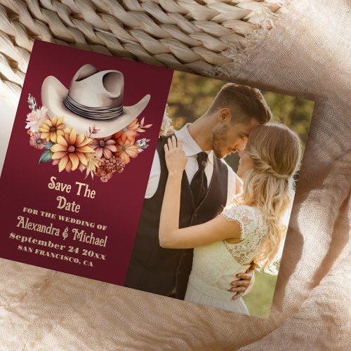 Photo Boho Floral Western Wedding Save The Date