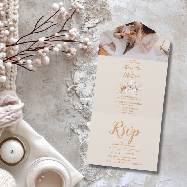 Photo Boho Pampass Grass Floral Wedding Save  All In One Invitation (Creator Uploaded)