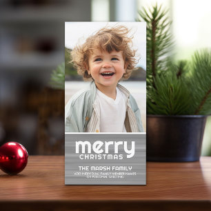 Photo - Boho Watercolor Merry Christmas Grey Dots Holiday Card