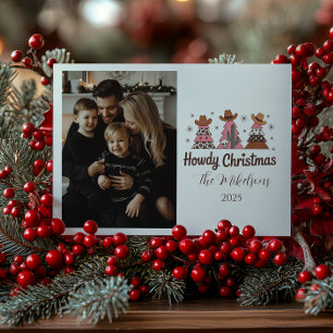 Photo Boho Western Pink Cowgirl Christmas Holiday Card