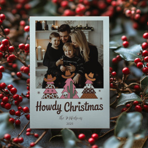 Photo Boho Western Pink Cowgirl Christmas Holiday Card