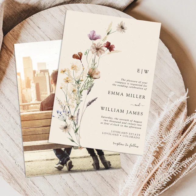 Photo Boho Wildflowers Wedding Invitation Zazzle