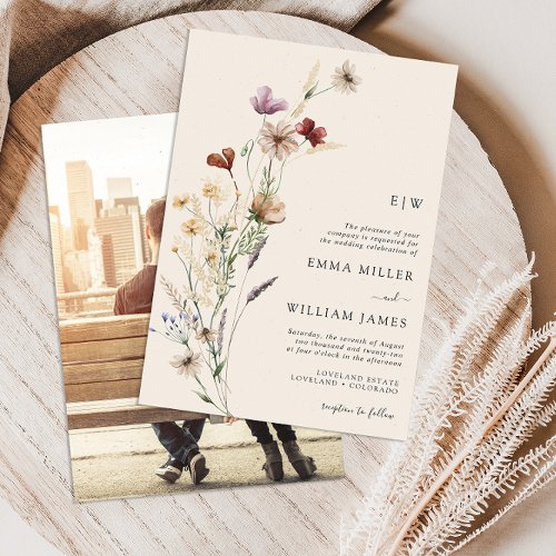 Photo Boho Wildflowers Wedding Invitation