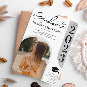 Photo bold 2023 arch white graduation invitation