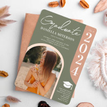 Photo bold 2024 arch green pink graduation invitation
