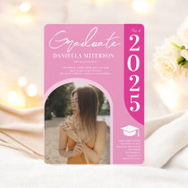 Photo bold 2025 arch hot retro pink graduation invitation