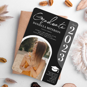 Photo bold 2026 arch black graduation invitation
