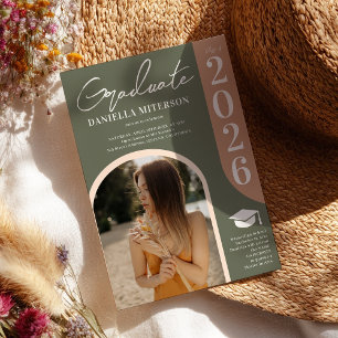 Photo bold 2026 arch green pink graduation invitation