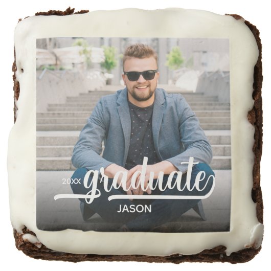 Photo Bold Graduate Script Graduation Party Brownie (Front)