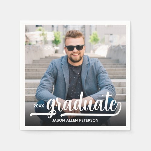 Photo Bold Graduate Script Graduation Party Napkins