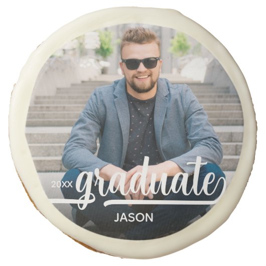 Photo Bold Graduate Script Graduation Sugar Cookie (Front)