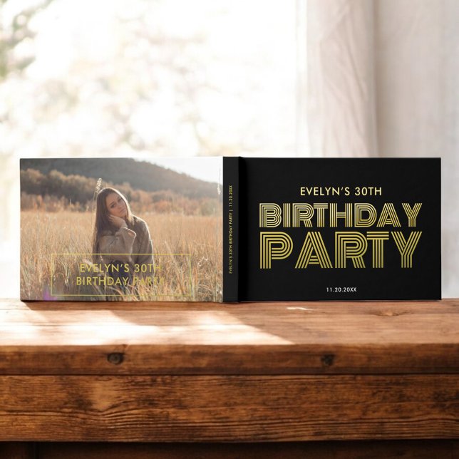 Photo Bold Retro Black Birthday Foil Guest Book (Creator Uploaded)