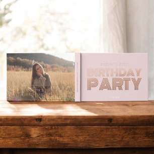 Photo Bold Retro Pink Birthday Foil Guest Book