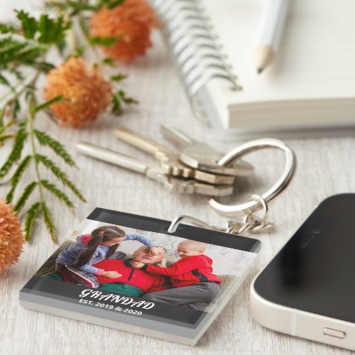 Photo Bold Typography Grandad Established Keychain