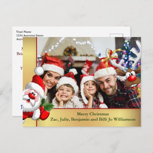 Photo Bomb Santa Reindeer Family Photo Christmas Postcard