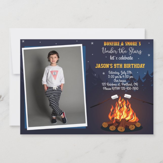 Photo Bonfire birthday invitation Camping party (Front)