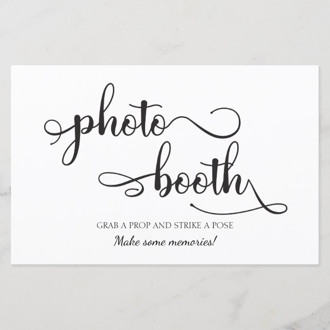 "Photo booth" Black White Trendy Wedding Sign (Front)