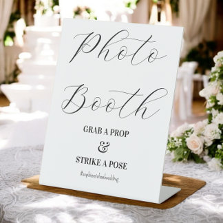 Photo Booth Black White Wedding Pedestal Sign