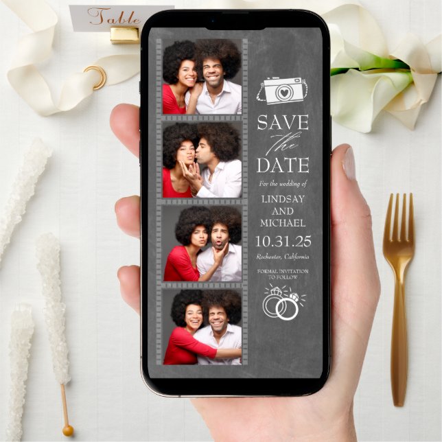 Photo Booth Bookmark Themed Cute Save the Date (Front Digital)