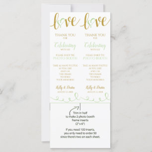 Photo Booth Cards Love Script -Pale Green & Gold