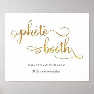 "Photo booth" Gold White Trendy Wedding Sign