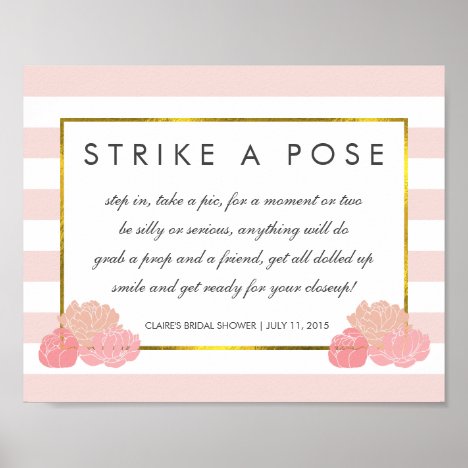 Photo Booth Poster Sign | Navy Stripe &amp; Pink Peony