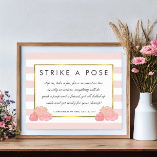 Photo Booth Poster Sign Navy Stripe & Pink Peony