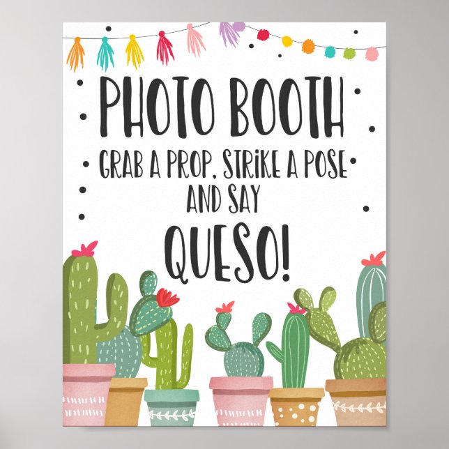 Photo Booth Prop Cactus Fiesta Party Table Sign (Front)