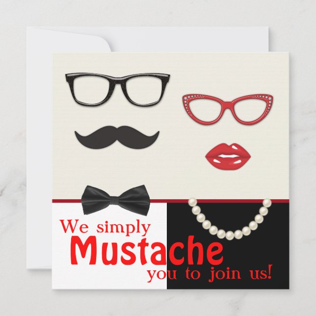 Photo Booth Prop Mustache Birthday Party Invitation (Front)