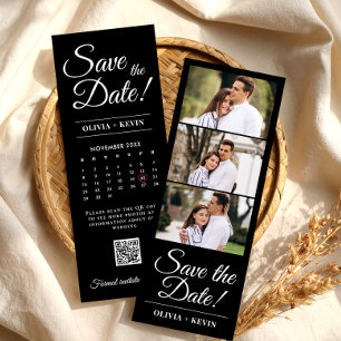 Photo Booth Save the Date Wedding Strip QR Black Bookmarks