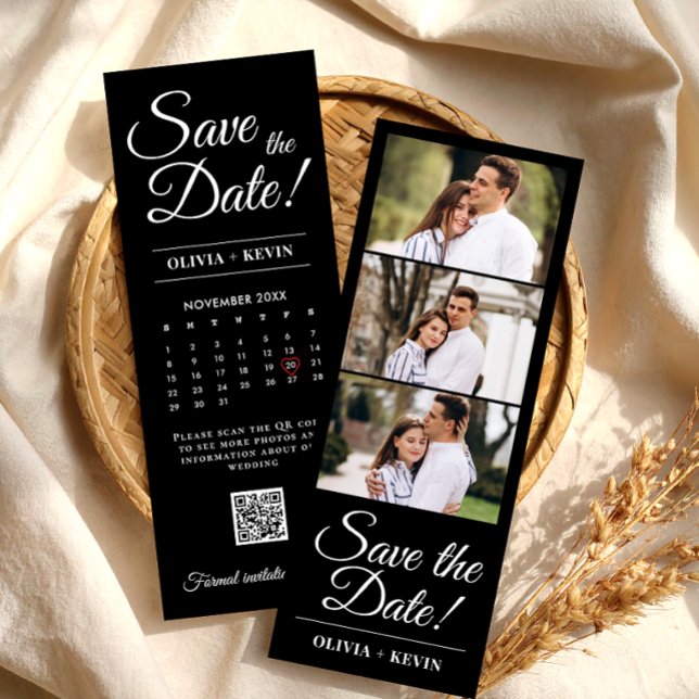 Photo Booth Save the Date Wedding Strip QR Black Bookmarks (Photo Booth Save the Date Wedding Strip QR Code Bookmarks, Black Save the Date)