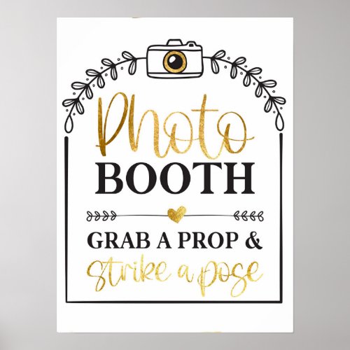 Photo Booth Strike A Pose White Gold Wedding Poster