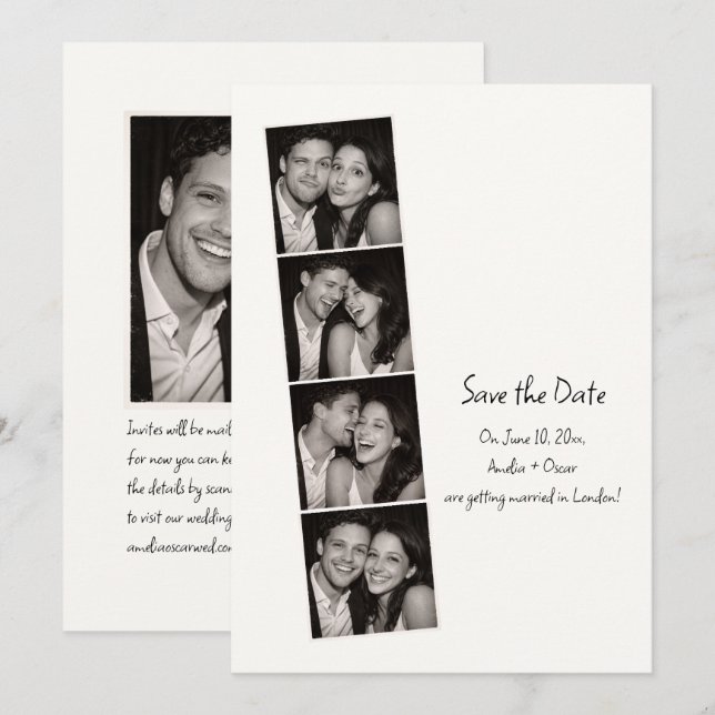 Photo Booth Strip Handwritten Minimal Wedding Fun  Save The Date (Front/Back)