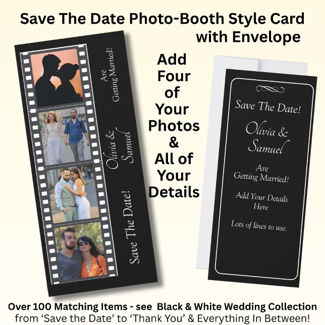 Photo Booth Style Save The Date  Black White Card (Creator Uploaded)