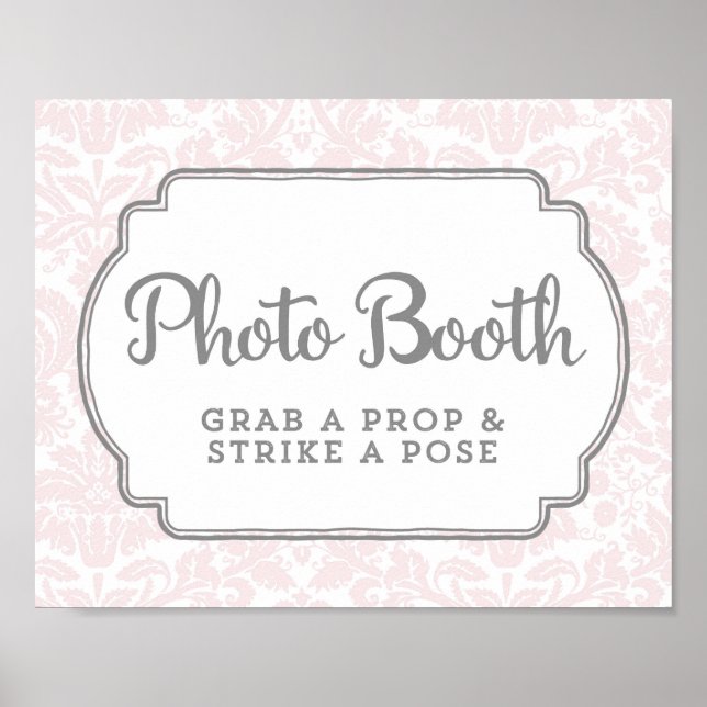 Photo Booth Wedding Sign Blush Pink Vintage Damask (Front)