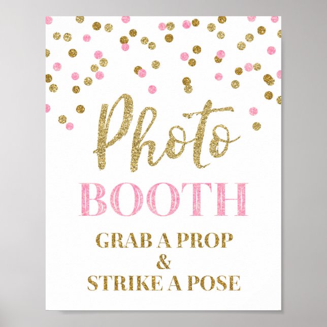 Photo Booth Wedding Sign Gold Pink Confetti (Front)