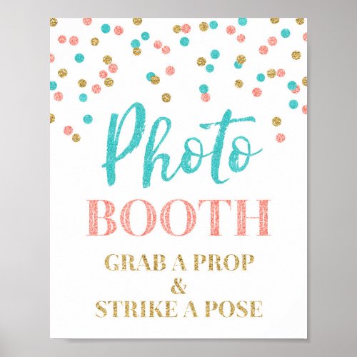 Photo Booth Wedding Sign Gold Teal Coral Confetti