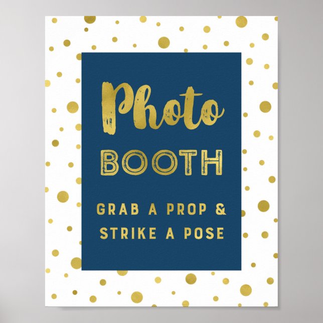 Photo Booth Wedding Sign Navy Blue Gold Confetti (Front)