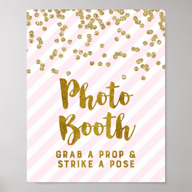 Photo Booth Wedding Sign Pink Gold Stripes (Front)