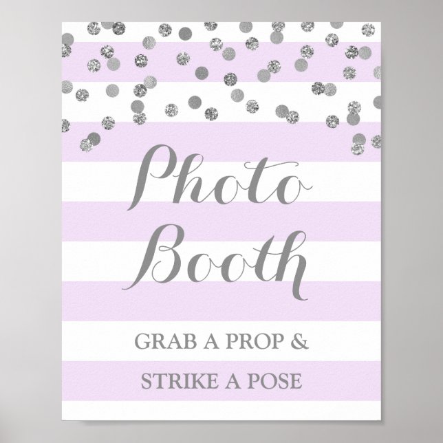 Photo Booth Wedding Sign Purple Silver Confetti (Front)