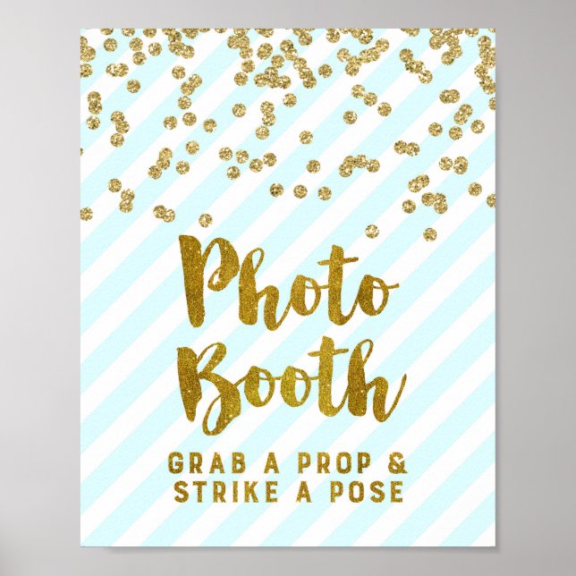 Photo Booth Wedding Sign Sky Blue Gold Stripes (Front)