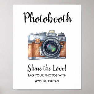 Photo Booth Wedding Sign Vintage Watercolor Camera