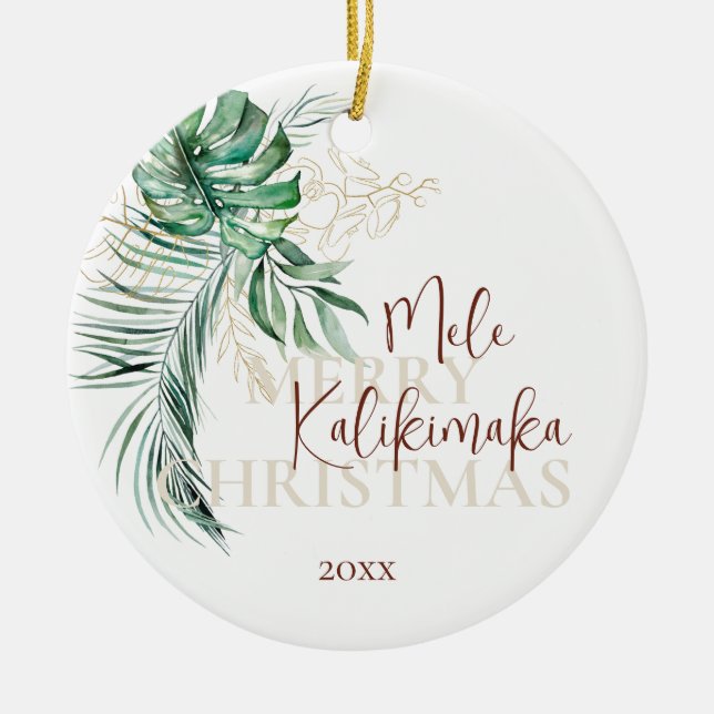 PHOTO Botanical Tropical Mele Kalikimaka  Ceramic Ornament (Front)