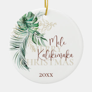 PHOTO Botanical Tropical Mele Kalikimaka Ceramic Ornament