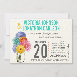 Photo Bouquet in a Mason Jar Wedding Invitations