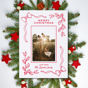 Photo Bow Berries Foliage Merry Christmas Letterpress Photo Cards