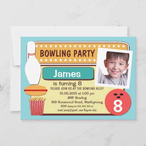 Photo Bowling Birthday Party Invitation